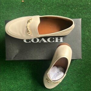 Coach Women's Cream Loafers with Gold Accent - Box Included